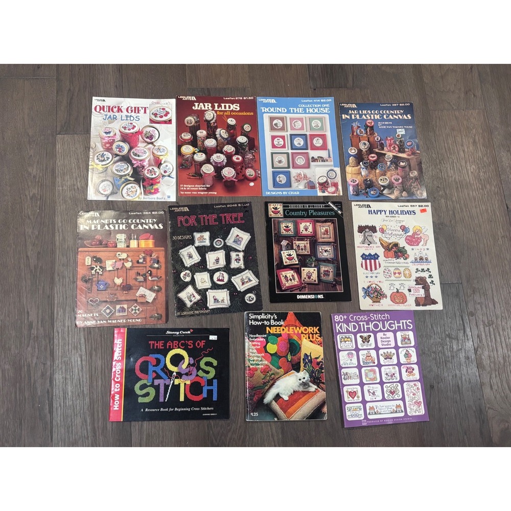 Lot of 11 Vintage Cross Stitch Pattern Book Leisure Arts Stoney Creek